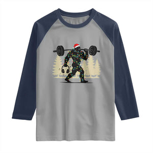 Bigfoot Gym Christmas Raglan Shirt Funny Sasquatch Bodybuilding Weightlifting - Print Your Wear