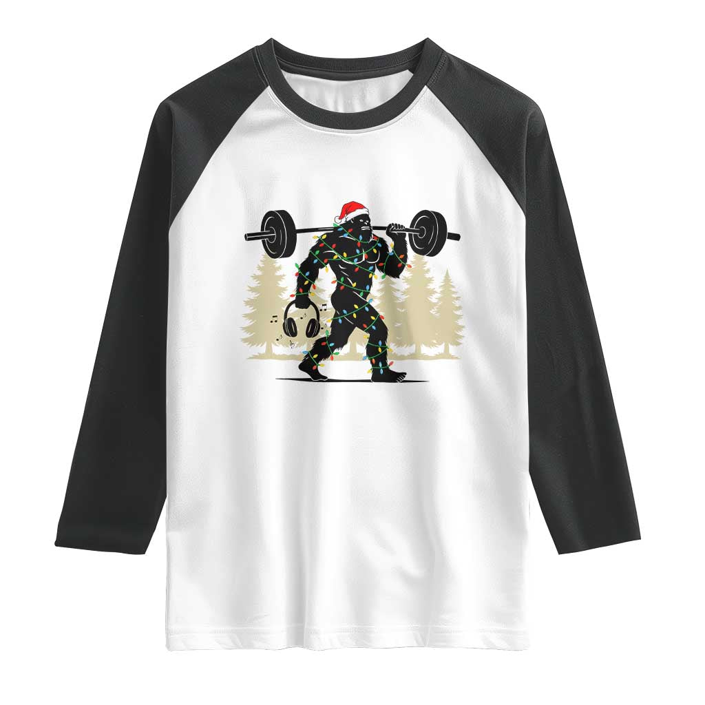 Bigfoot Gym Christmas Raglan Shirt Funny Sasquatch Bodybuilding Weightlifting TS14 White Black Print Your Wear