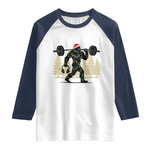 Bigfoot Gym Christmas Raglan Shirt Funny Sasquatch Bodybuilding Weightlifting - Print Your Wear