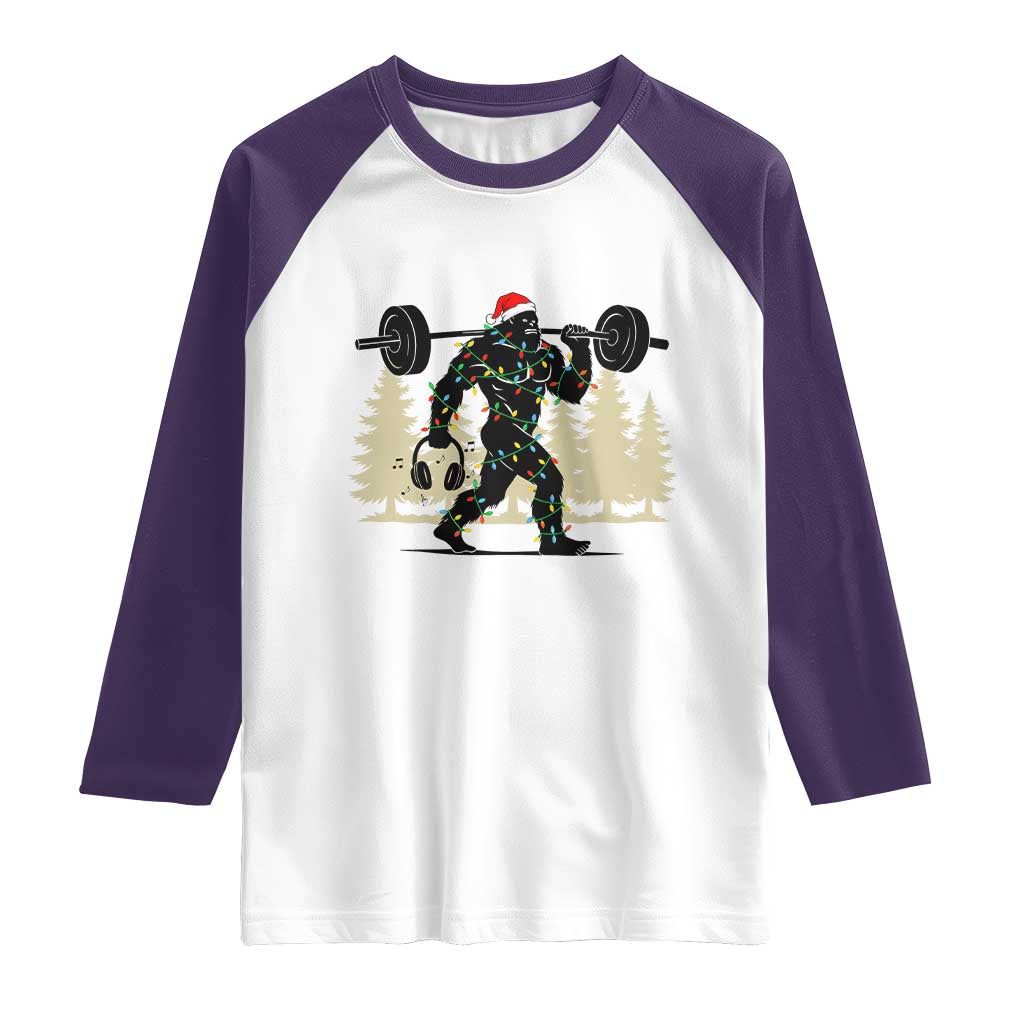 Bigfoot Gym Christmas Raglan Shirt Funny Sasquatch Bodybuilding Weightlifting TS14 White Purple Print Your Wear