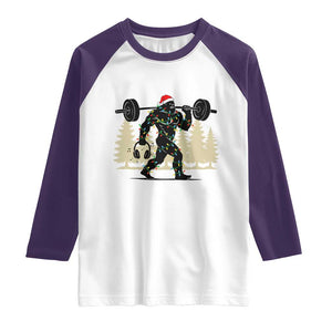 Bigfoot Gym Christmas Raglan Shirt Funny Sasquatch Bodybuilding Weightlifting - Print Your Wear