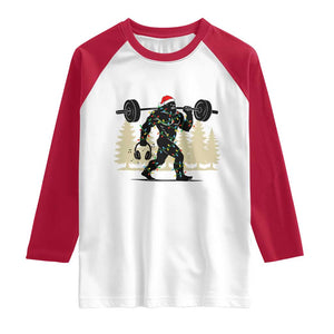Bigfoot Gym Christmas Raglan Shirt Funny Sasquatch Bodybuilding Weightlifting - Print Your Wear