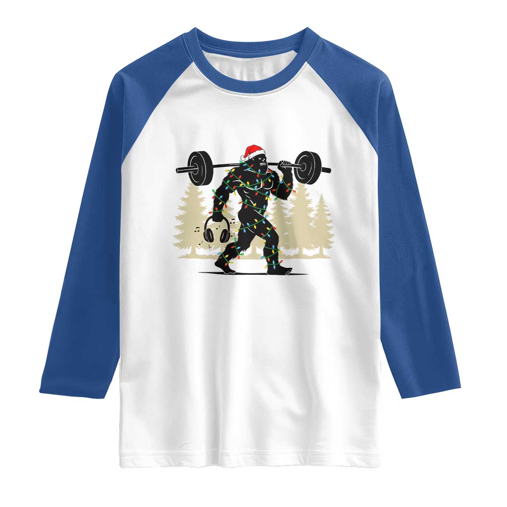 Bigfoot Gym Christmas Raglan Shirt Funny Sasquatch Bodybuilding Weightlifting TS14 White Royal Print Your Wear