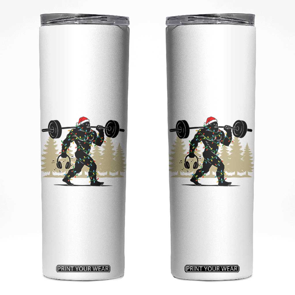 Bigfoot Gym Christmas Skinny Tumbler Funny Sasquatch Bodybuilding Weightlifting TS14 White Print Your Wear