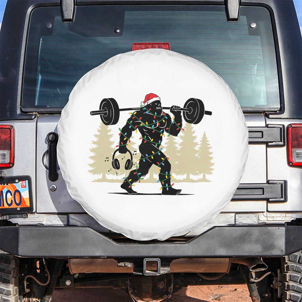 Bigfoot Gym Christmas Spare Tire Cover Funny Sasquatch Bodybuilding Weightlifting TS14 No hole White Print Your Wear