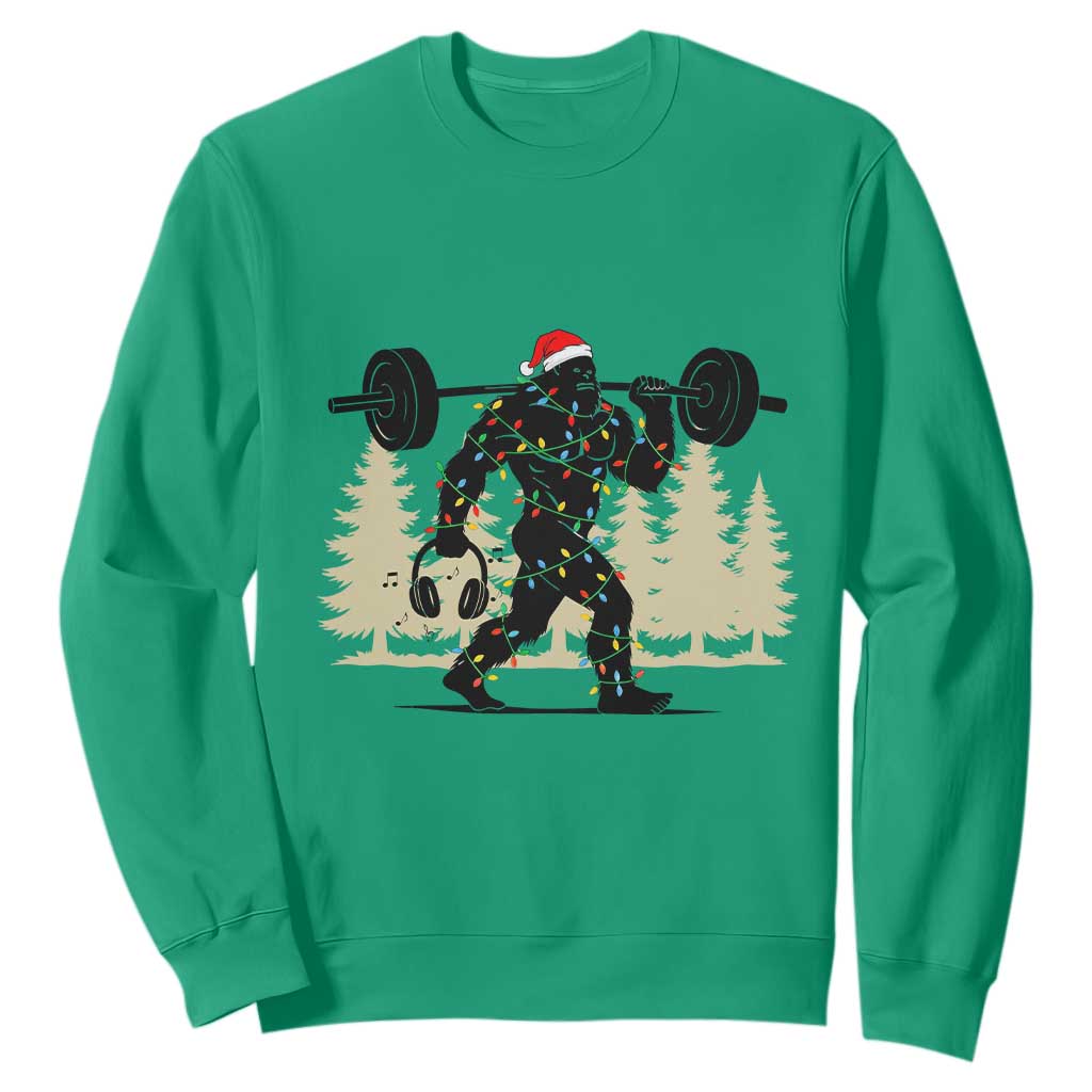 Bigfoot Gym Christmas Sweatshirt Funny Sasquatch Bodybuilding Weightlifting TS14 Irish Green Print Your Wear