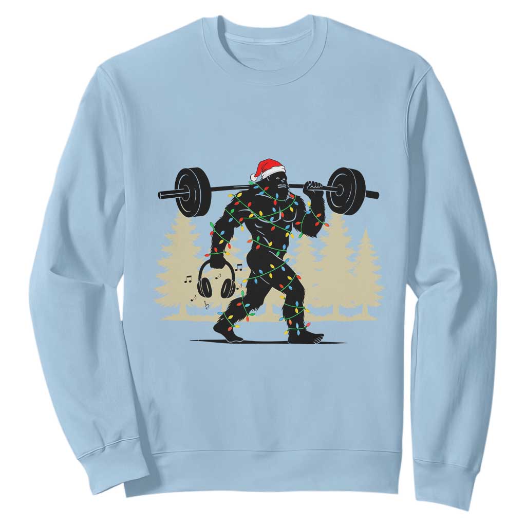 Bigfoot Gym Christmas Sweatshirt Funny Sasquatch Bodybuilding Weightlifting TS14 Light Blue Print Your Wear