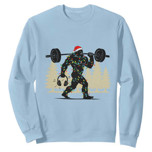 Bigfoot Gym Christmas Sweatshirt Funny Sasquatch Bodybuilding Weightlifting TS14 Light Blue Print Your Wear