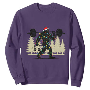 Bigfoot Gym Christmas Sweatshirt Funny Sasquatch Bodybuilding Weightlifting TS14 Purple Print Your Wear