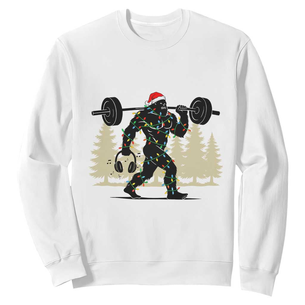 Bigfoot Gym Christmas Sweatshirt Funny Sasquatch Bodybuilding Weightlifting TS14 White Print Your Wear