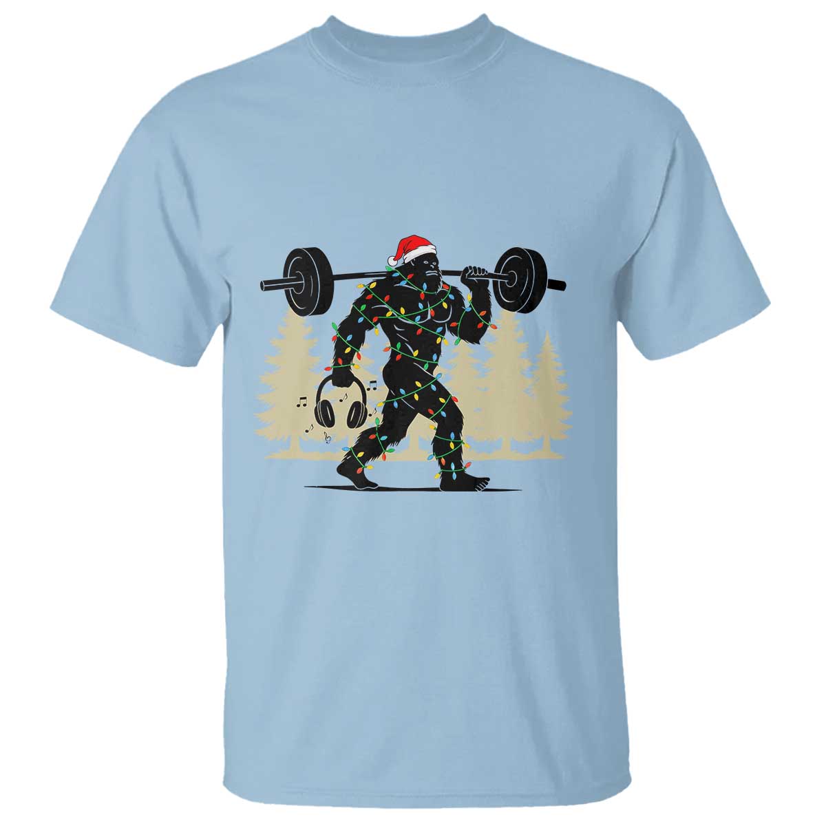 Bigfoot Gym Christmas T Shirt Funny Sasquatch Bodybuilding Weightlifting TS14 Light Blue Print Your Wear