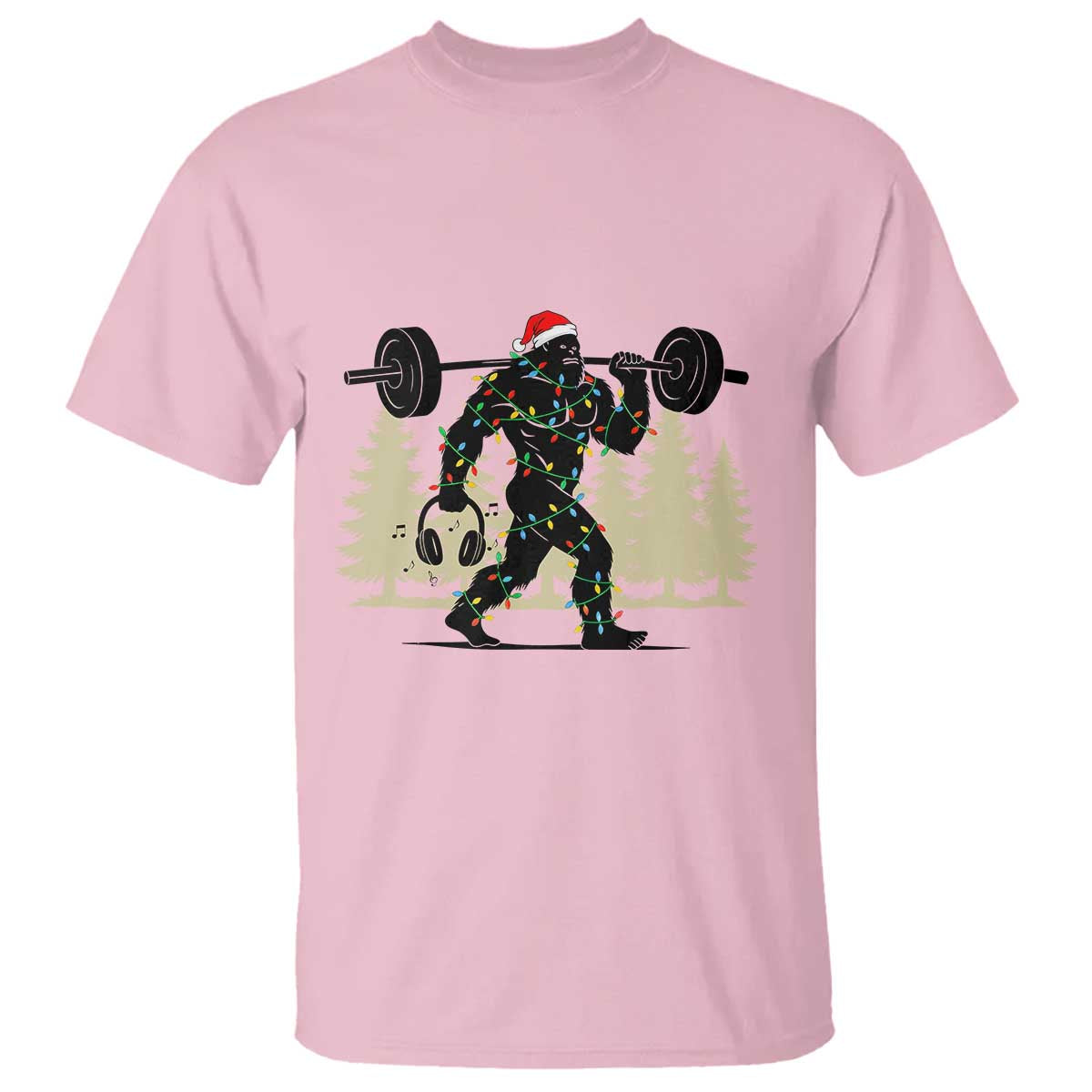 Bigfoot Gym Christmas T Shirt Funny Sasquatch Bodybuilding Weightlifting TS14 Light Pink Print Your Wear
