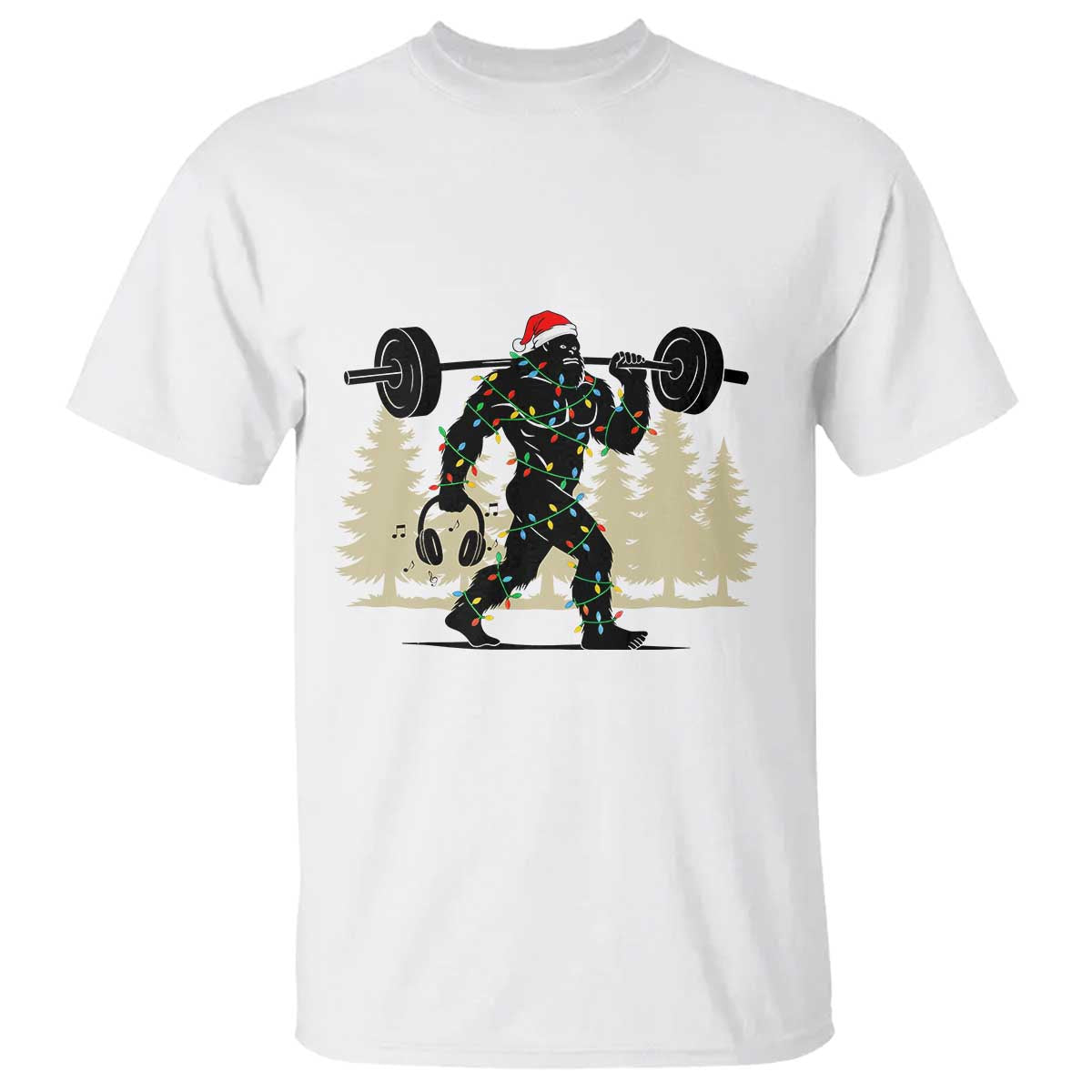 Bigfoot Gym Christmas T Shirt Funny Sasquatch Bodybuilding Weightlifting TS14 White Print Your Wear