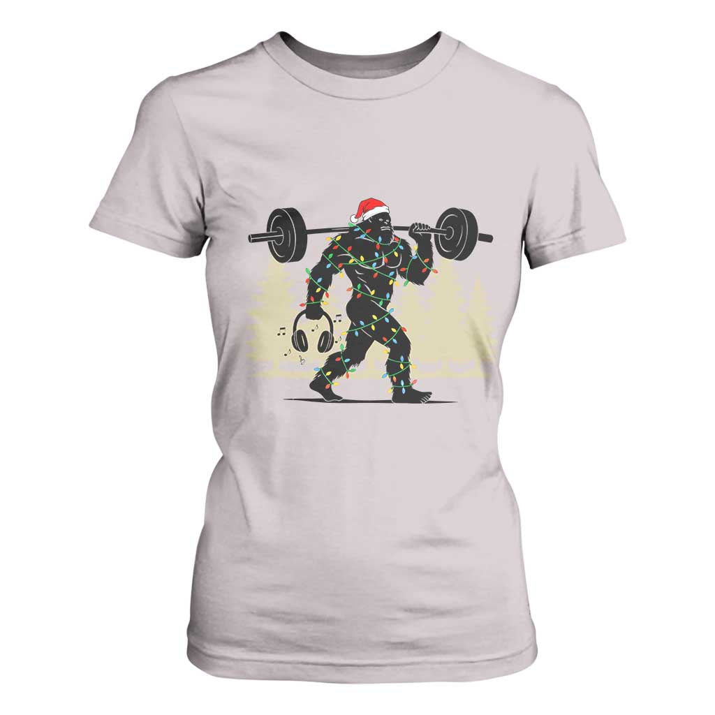 Bigfoot Gym Christmas T Shirt For Women Funny Sasquatch Bodybuilding Weightlifting TS14 Ice Gray Print Your Wear