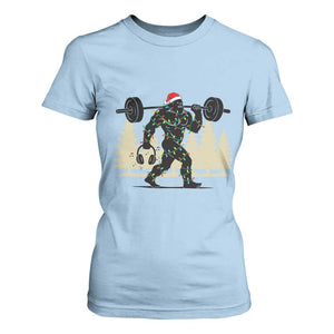 Bigfoot Gym Christmas T Shirt For Women Funny Sasquatch Bodybuilding Weightlifting TS14 Light Blue Print Your Wear