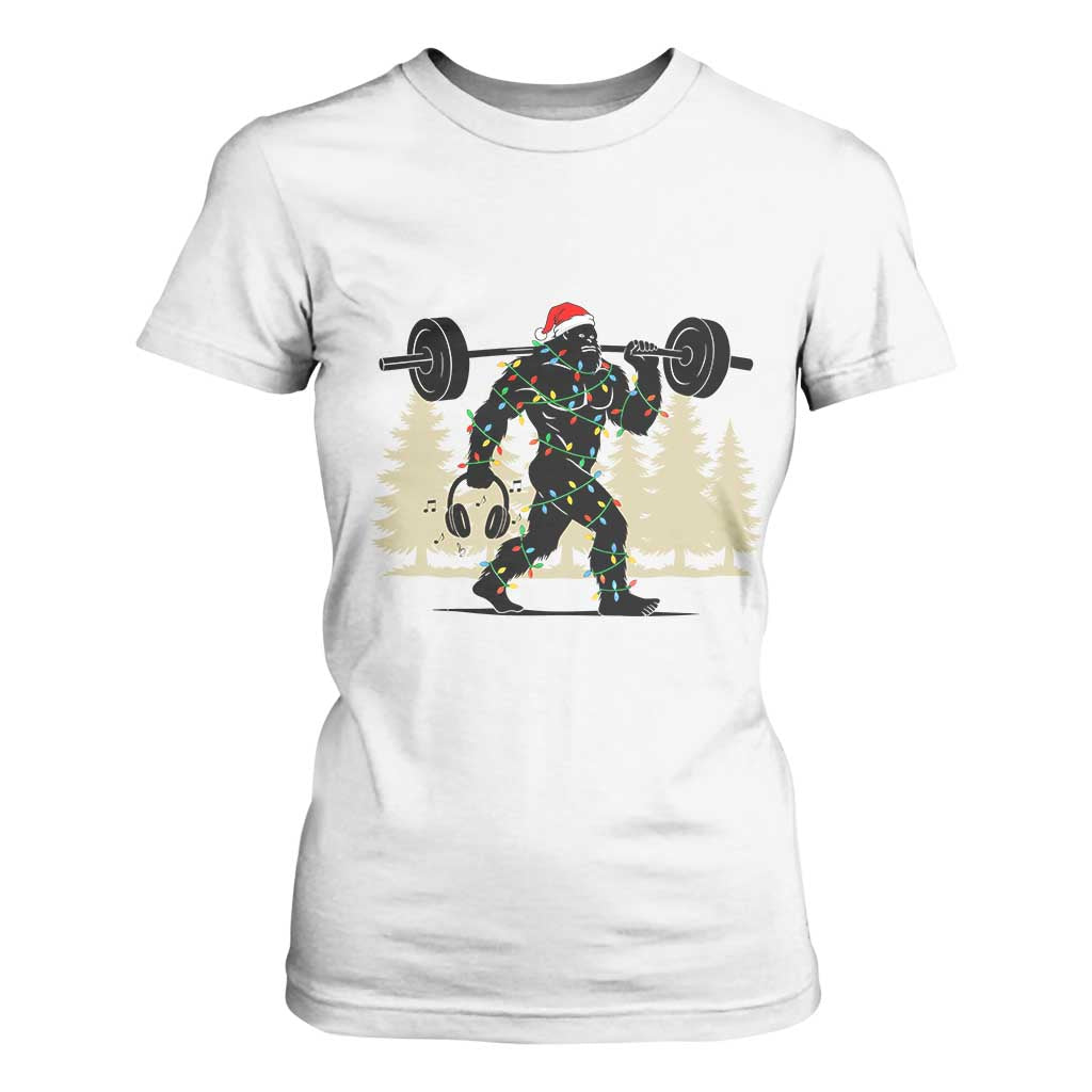 Bigfoot Gym Christmas T Shirt For Women Funny Sasquatch Bodybuilding Weightlifting TS14 White Print Your Wear
