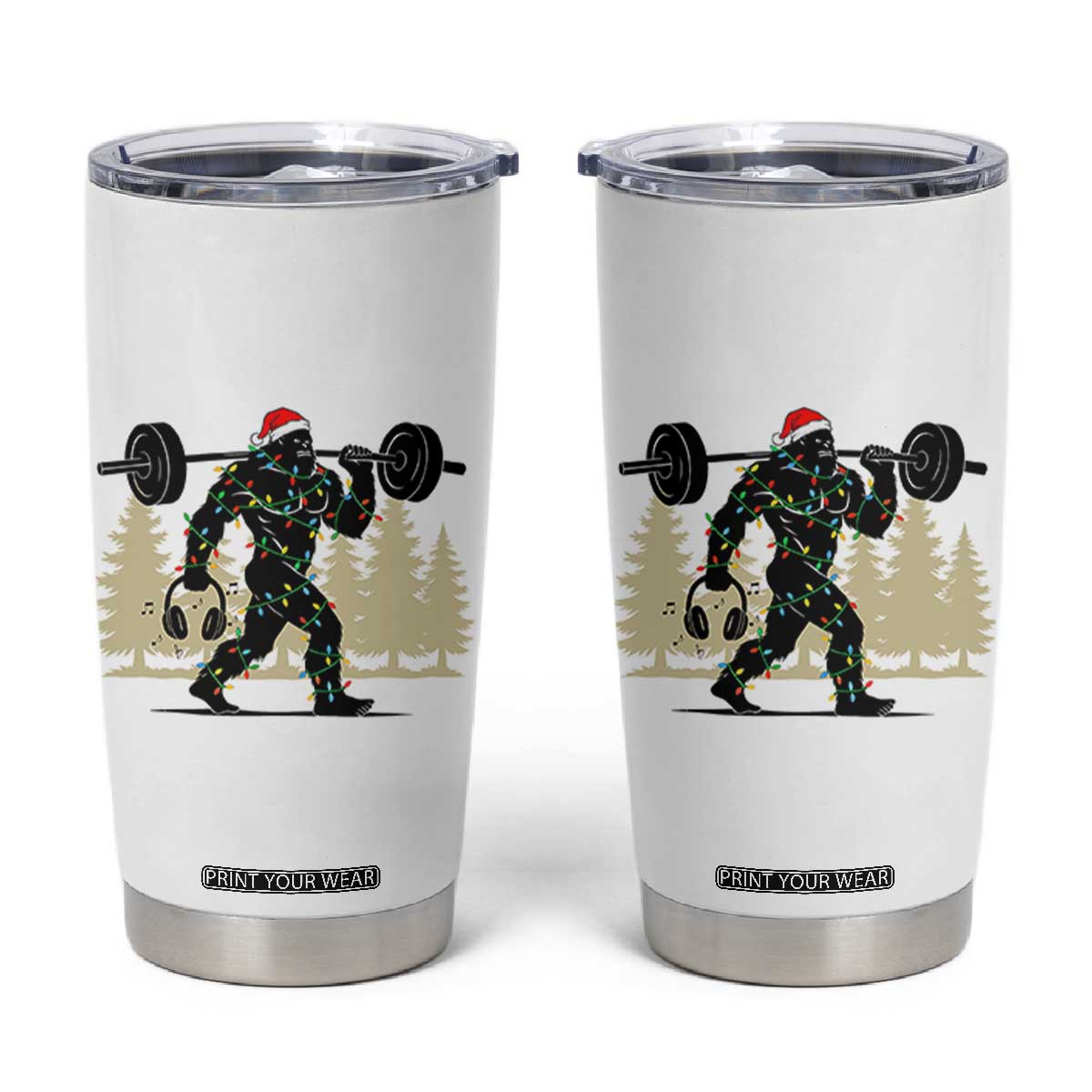 Bigfoot Gym Christmas Tumbler Cup Funny Sasquatch Bodybuilding Weightlifting TS14 White Print Your Wear