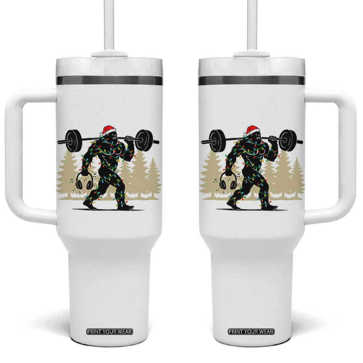 Bigfoot Gym Christmas Tumbler With Handle Funny Sasquatch Bodybuilding Weightlifting TS14 One Size: 40 oz White Print Your Wear