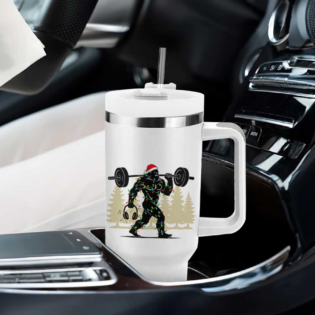 Bigfoot Gym Christmas Tumbler With Handle Funny Sasquatch Bodybuilding Weightlifting TS14 Print Your Wear