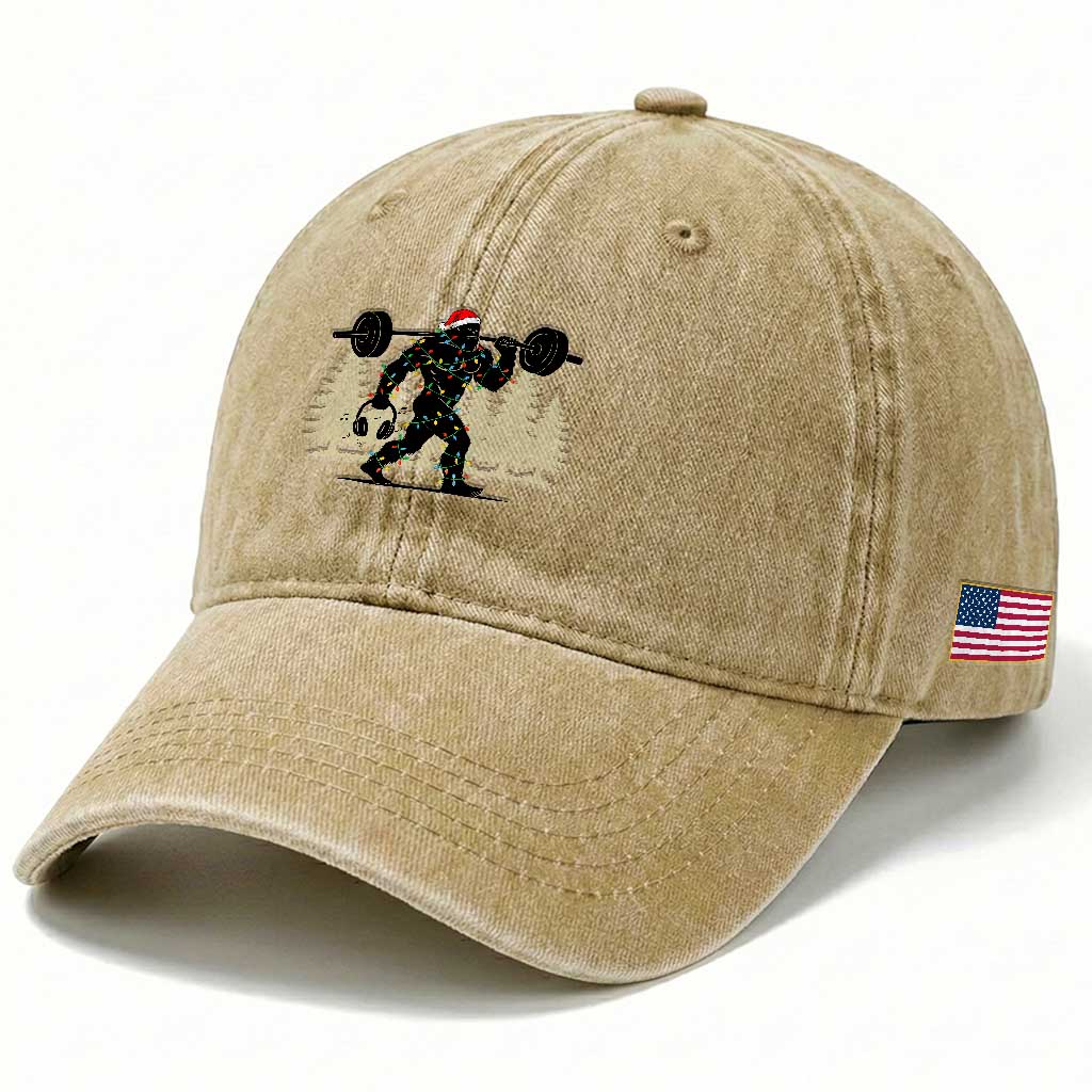 Bigfoot Gym Christmas Washed Cotton Baseball Cap Funny Sasquatch Bodybuilding Weightlifting TS14 Print Your Wear