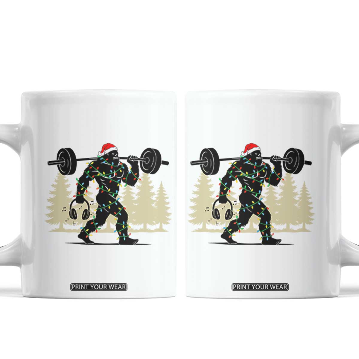 Bigfoot Gym Christmas Coffee Mug Funny Sasquatch Bodybuilding Weightlifting TS14 White Print Your Wear