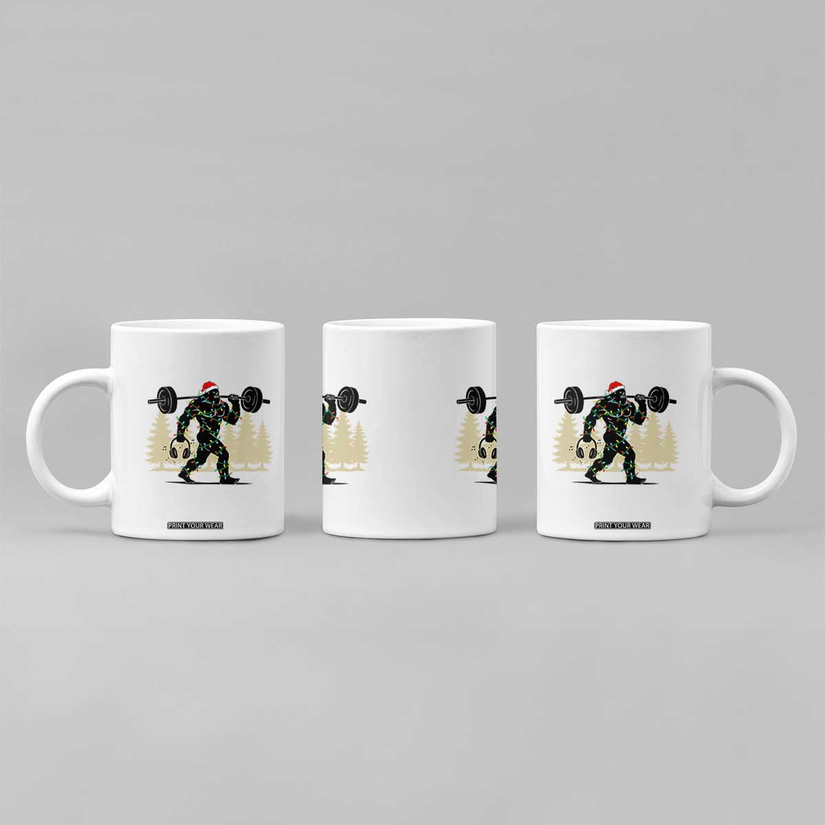 Bigfoot Gym Christmas Coffee Mug Funny Sasquatch Bodybuilding Weightlifting TS14 Print Your Wear