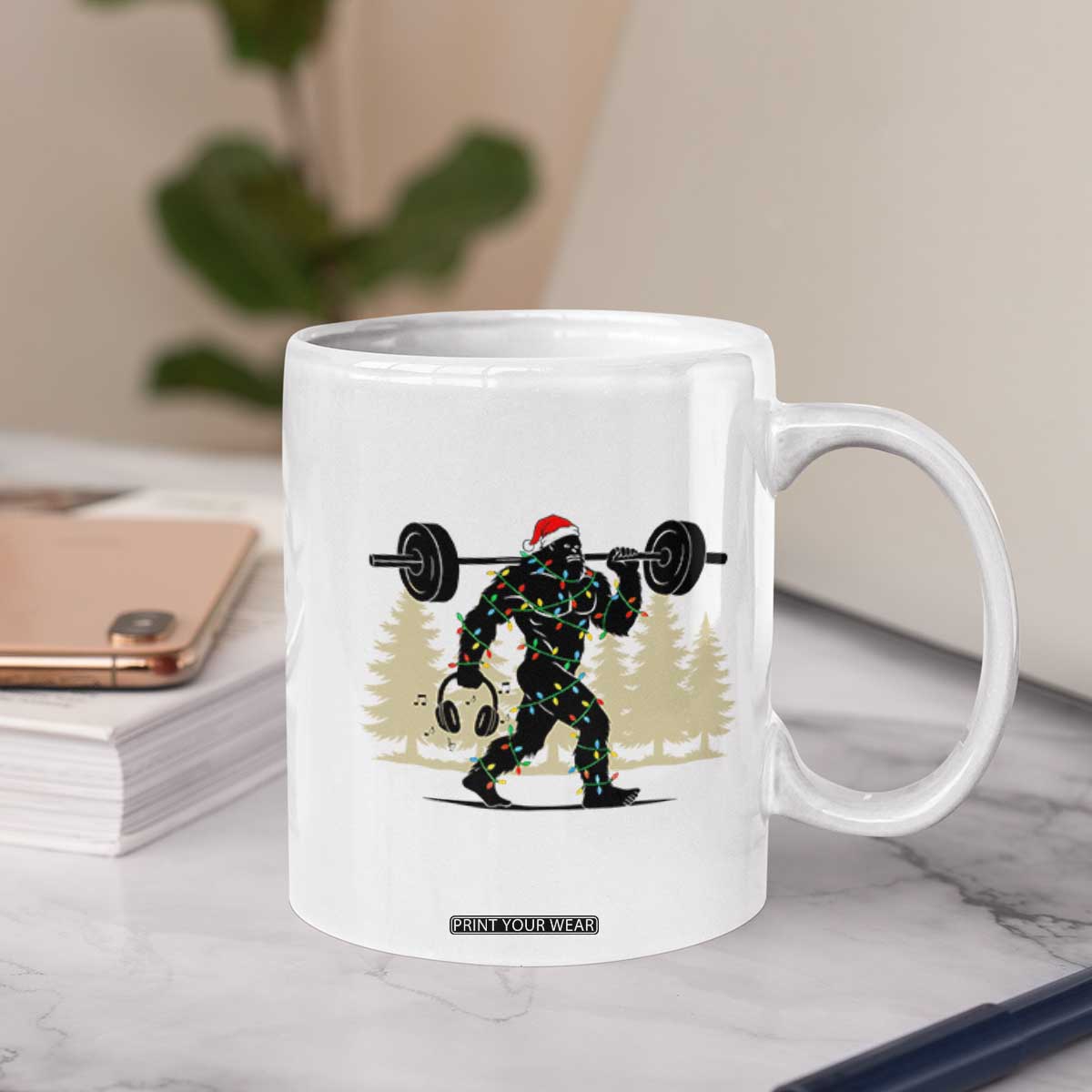 Bigfoot Gym Christmas Coffee Mug Funny Sasquatch Bodybuilding Weightlifting TS14 Print Your Wear