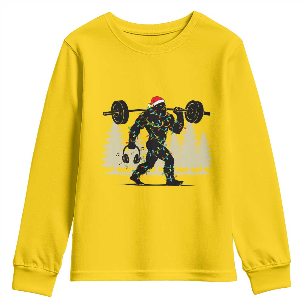 Bigfoot Gym Christmas Youth Sweatshirt Funny Sasquatch Bodybuilding Weightlifting TS14 Daisy Print Your Wear