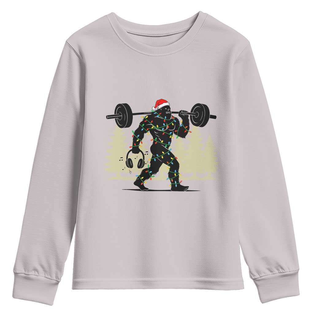 Bigfoot Gym Christmas Youth Sweatshirt Funny Sasquatch Bodybuilding Weightlifting TS14 Ice Gray Print Your Wear