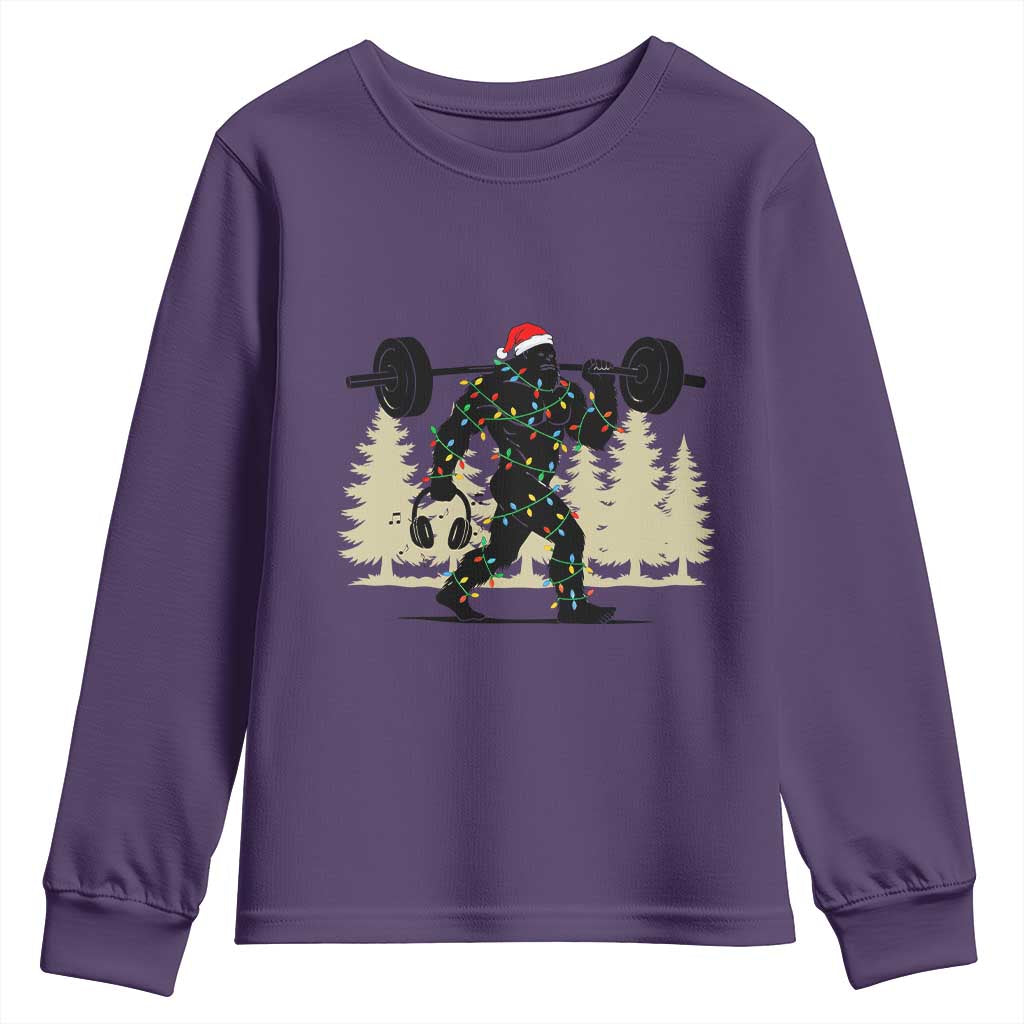 Bigfoot Gym Christmas Youth Sweatshirt Funny Sasquatch Bodybuilding Weightlifting TS14 Purple Print Your Wear