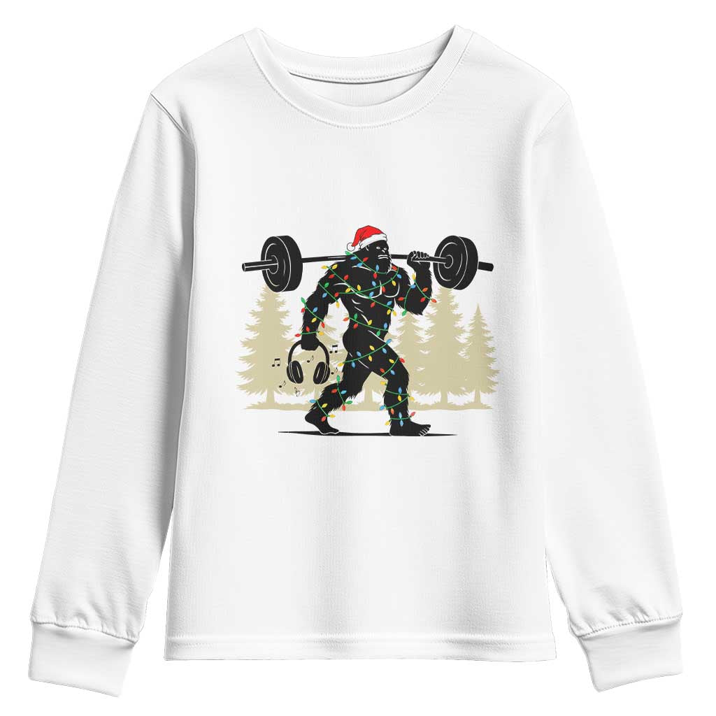 Bigfoot Gym Christmas Youth Sweatshirt Funny Sasquatch Bodybuilding Weightlifting TS14 White Print Your Wear