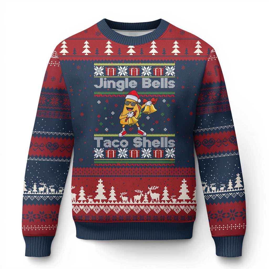 Funny Taco Xmas Ugly Christmas Sweater Jigle Bells Taco Shells TS14 Navy Red Print Your Wear