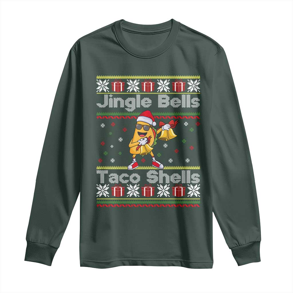 Funny Taco Christmas Long Sleeve Shirt Jigle Bells Taco Shells TS14 Dark Forest Green Print Your Wear
