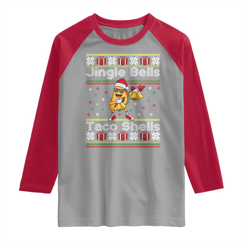 Funny Taco Christmas Raglan Shirt Jigle Bells Taco Shells TS14 Sport Gray Red Print Your Wear