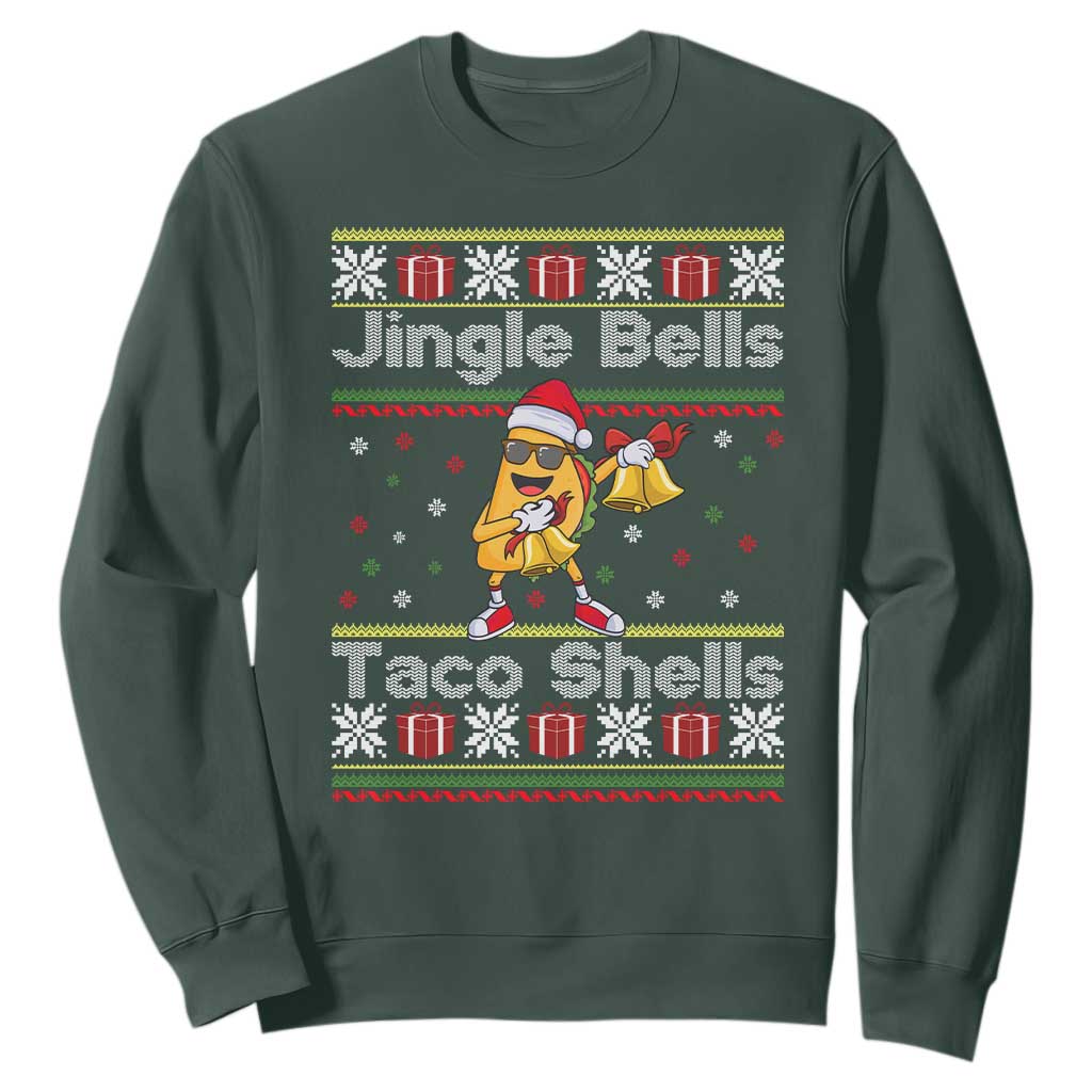Funny Taco Christmas Sweatshirt Jigle Bells Taco Shells TS14 Dark Forest Green Print Your Wear