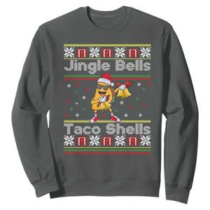 Funny Taco Christmas Sweatshirt Jigle Bells Taco Shells TS14 Dark Heather Print Your Wear