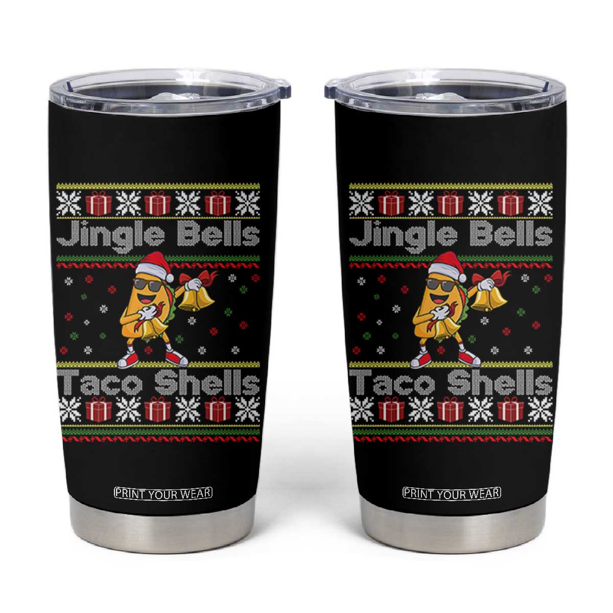 Funny Taco Christmas Tumbler Cup Jigle Bells Taco Shells TS14 Black Print Your Wear