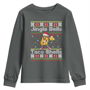 Funny Taco Christmas Youth Sweatshirt Jigle Bells Taco Shells TS14 Dark Heather Print Your Wear