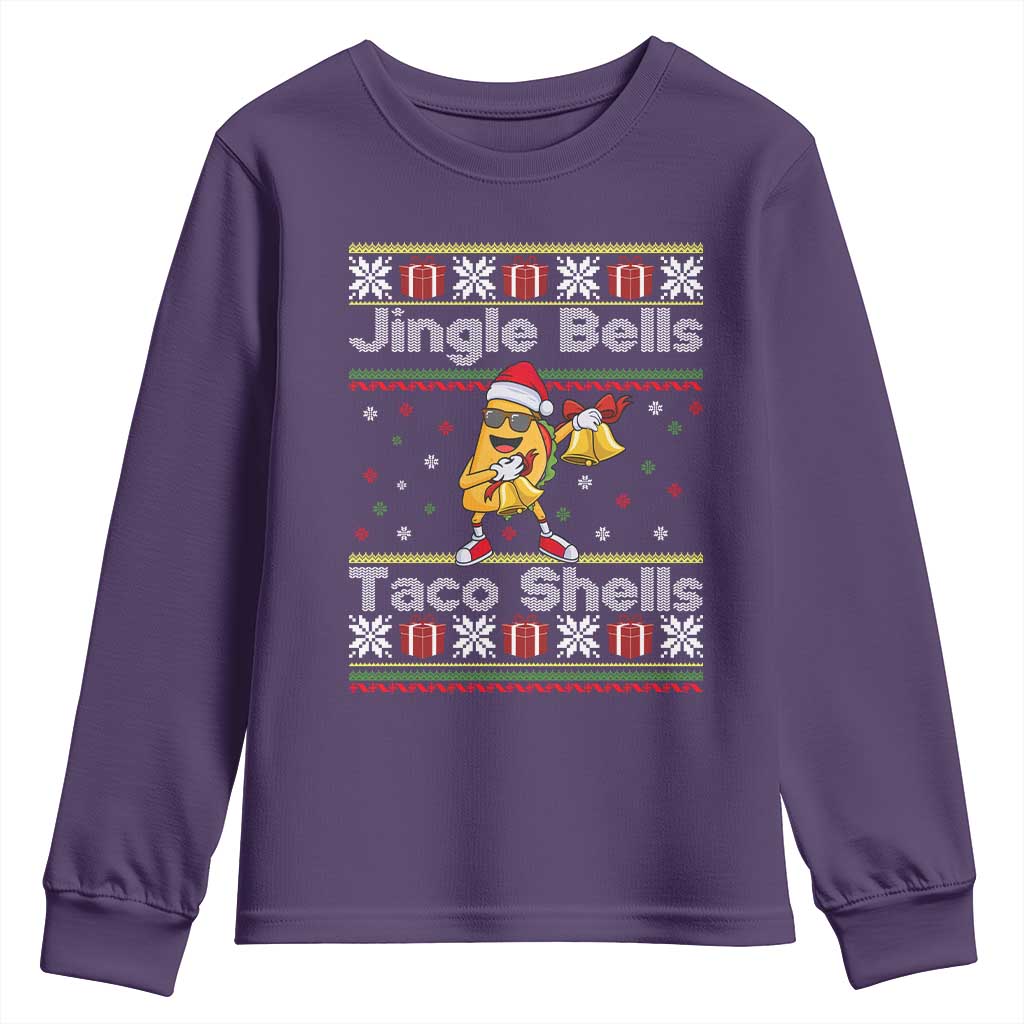 Funny Taco Christmas Youth Sweatshirt Jigle Bells Taco Shells TS14 Purple Print Your Wear