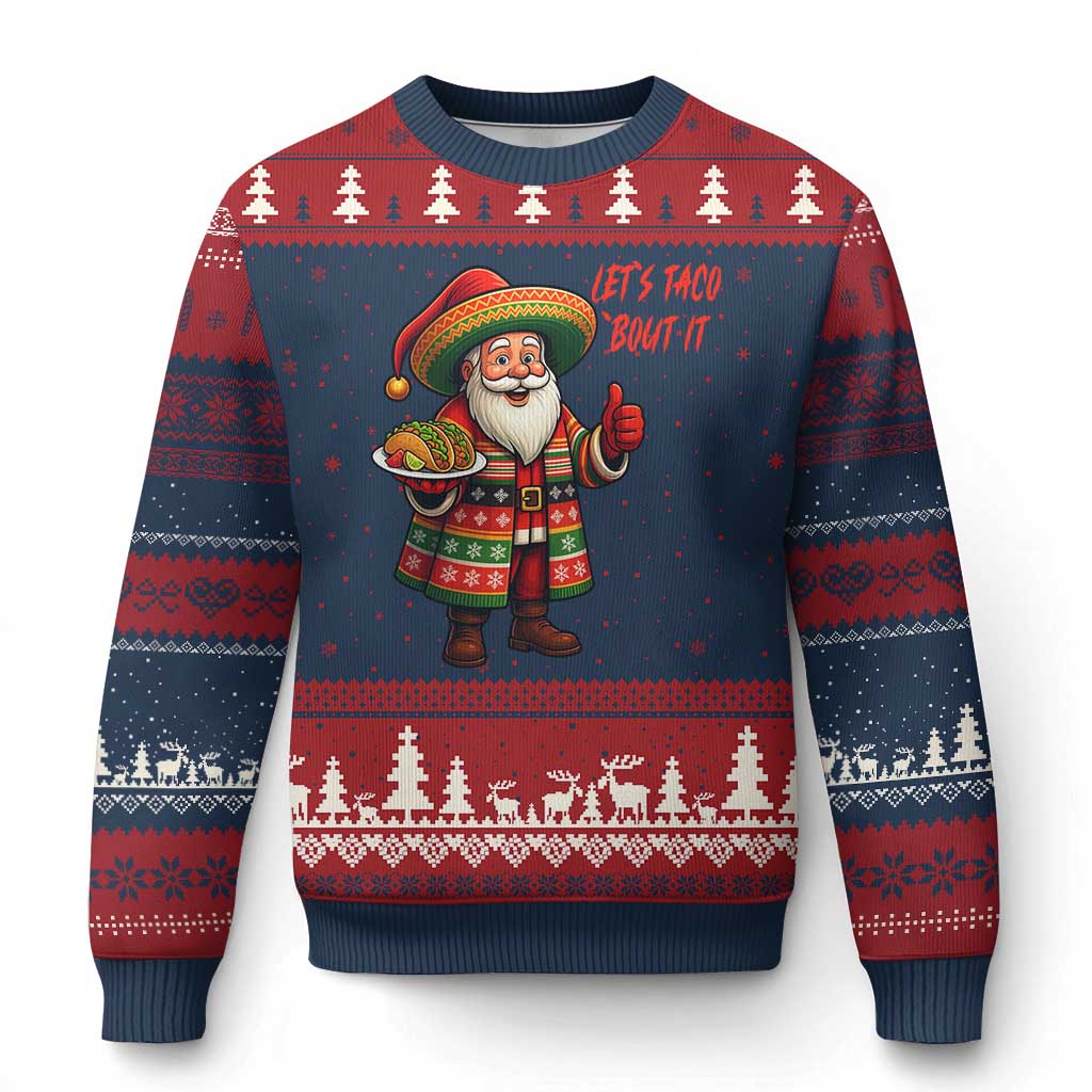 Funny Santa Taco Mexican Ugly Christmas Sweater Let Us Taco About It TS14 Navy Red Print Your Wear