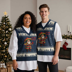 Funny Santa Taco Mexican V-Neck Knit Sweater Vest Let Us Taco About It TS14 Navy Beige Print Your Wear