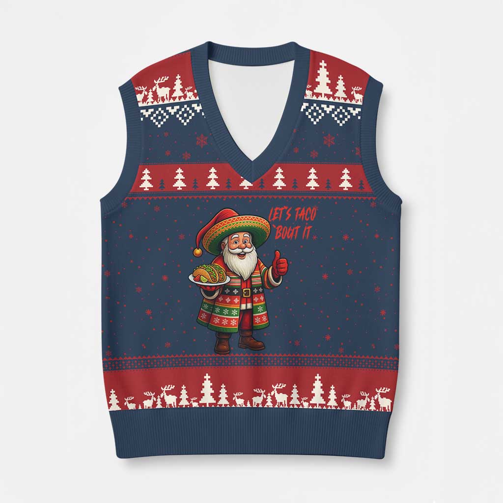 Funny Santa Taco Mexican V-Neck Knit Sweater Vest Let Us Taco About It TS14 Navy Red Print Your Wear
