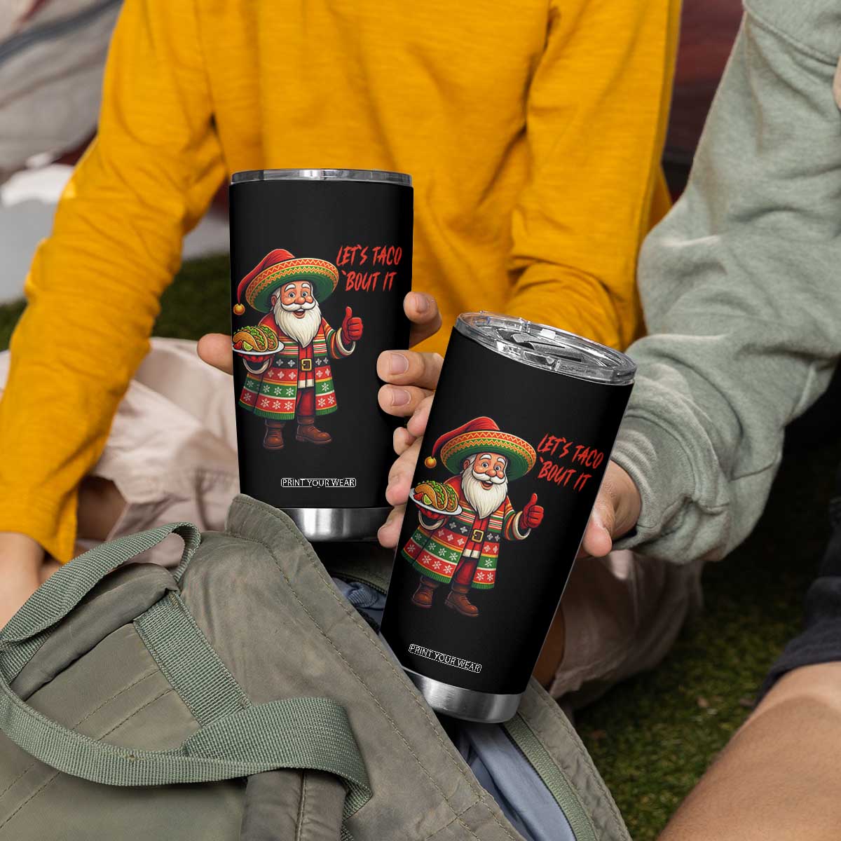 Funny Santa Taco Mexican Tumbler Cup Let Us Taco About It TS14 Print Your Wear