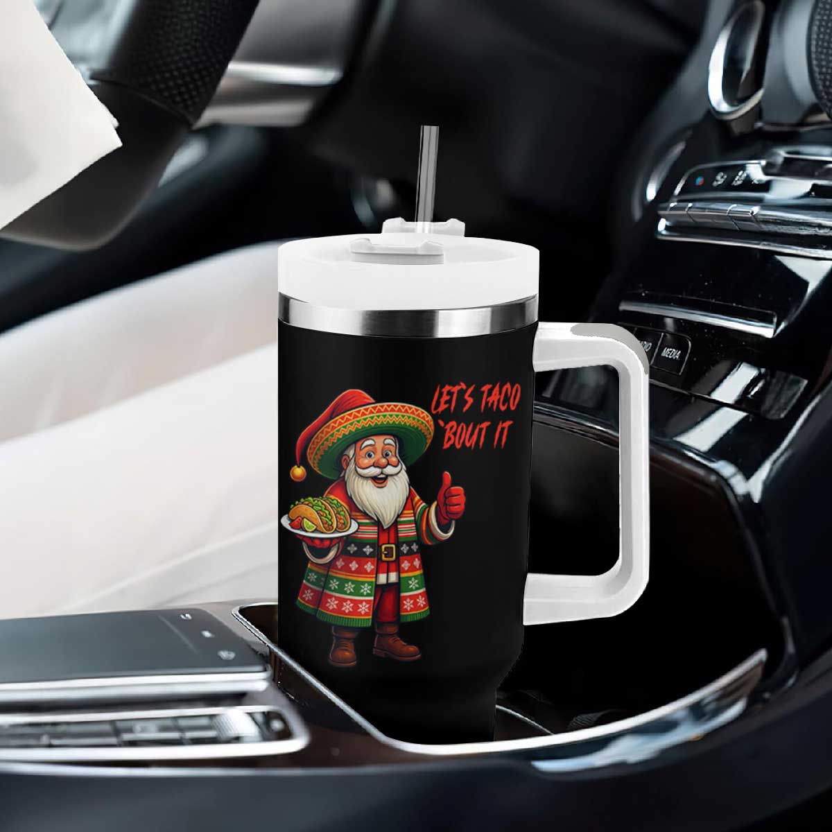 Funny Santa Taco Mexican Tumbler With Handle Let Us Taco About It TS14 Print Your Wear