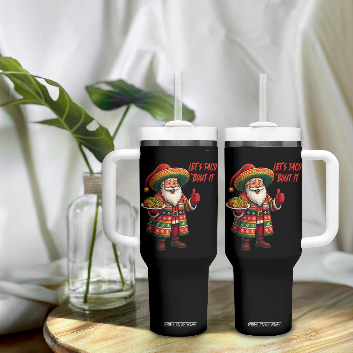 Funny Santa Taco Mexican Tumbler With Handle Let Us Taco About It TS14 Print Your Wear