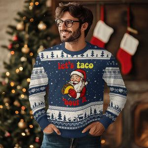 Funny Santa Taco Ugly Christmas Sweater Let Us Taco About It TS14 Navy Beige Print Your Wear