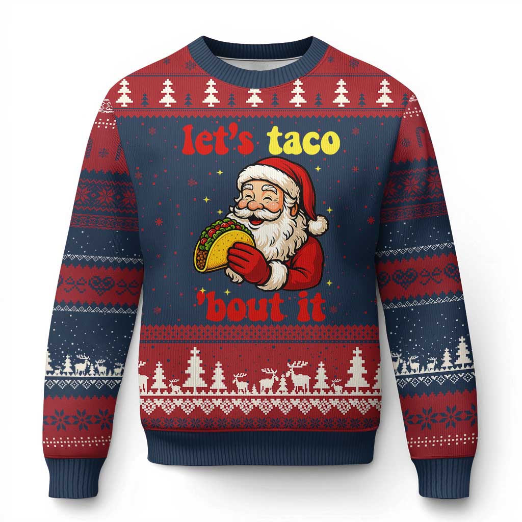 Funny Santa Taco Ugly Christmas Sweater Let Us Taco About It TS14 Navy Red Print Your Wear