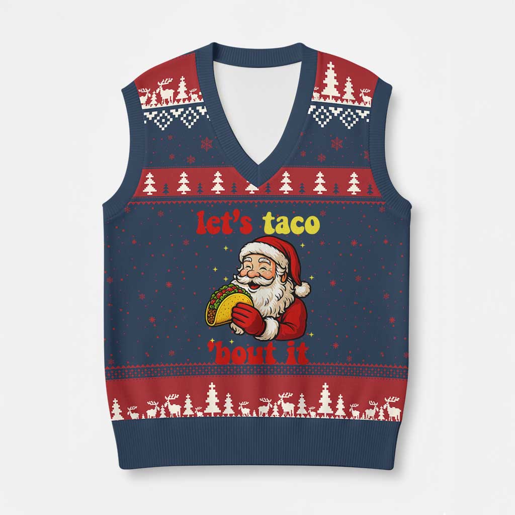 Funny Santa Taco V-Neck Knit Sweater Vest Let Us Taco About It TS14 Navy Red Print Your Wear