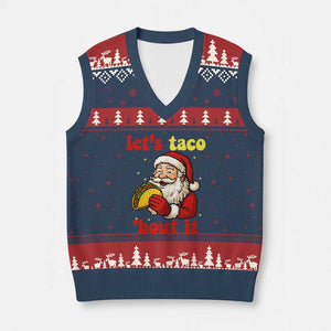 Funny Santa Taco V-Neck Knit Sweater Vest Let Us Taco About It TS14 Navy Red Print Your Wear