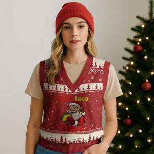 Funny Santa Taco V-Neck Knit Sweater Vest Let Us Taco About It TS14 Red Beige Print Your Wear